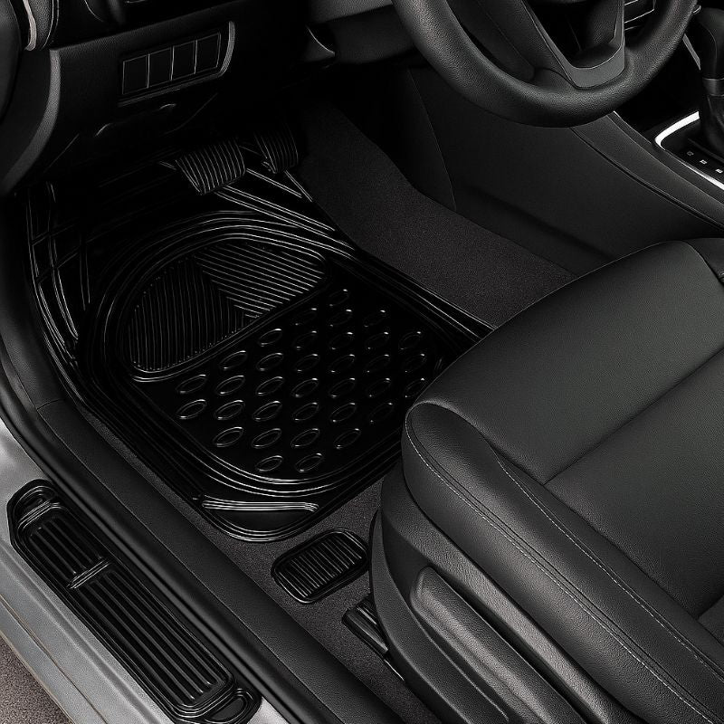 Autorepute All Vehicle Fit Black Gloss Rubber Car Mats – More Than 80% Floor Coverage