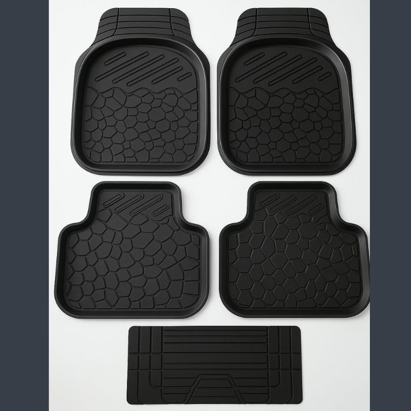 Autorepute All Vehicle Fit Designer Black Rubber Car Mats – More Than 80% Floor Coverage