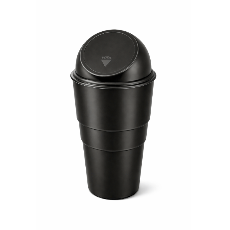 Autorepute One-Touch Car Trash Bin – Leakproof, Push Lid, Cup Holder Fit Mini Dustbin for Car Interior by