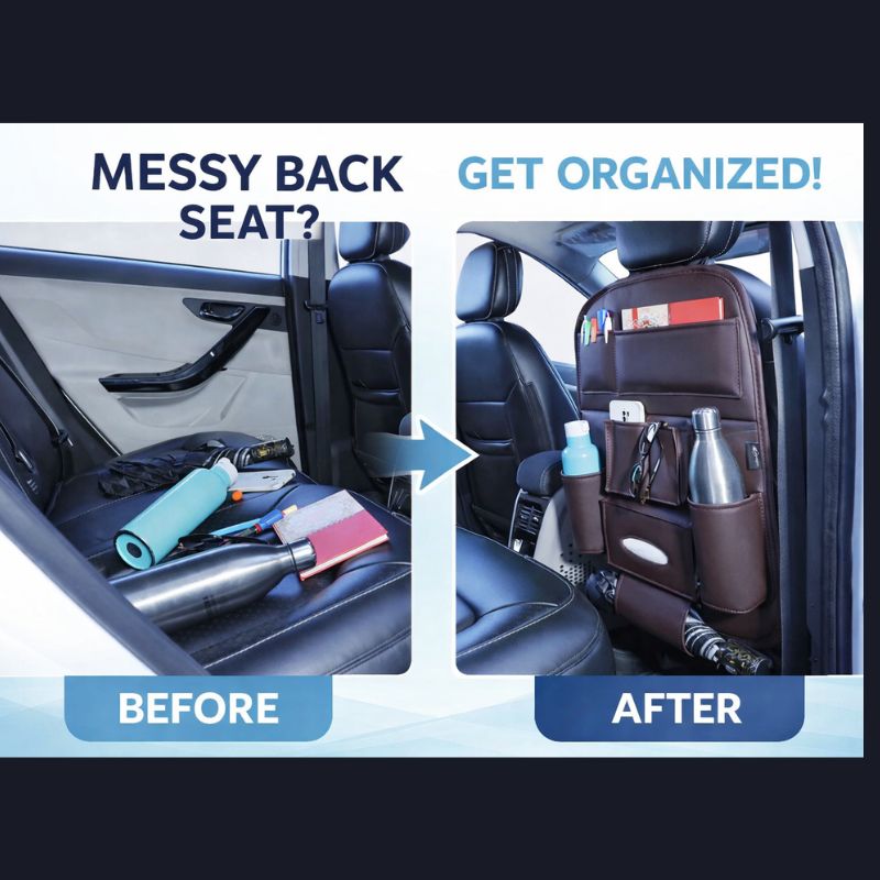 Autorepute Car Back Seat Organizer with Multi Pockets – Waterproof Leather Car Seat Back Storage Organizer with Bottle Holder, Tissue Pocket & Phone Holder for Travel Accessories