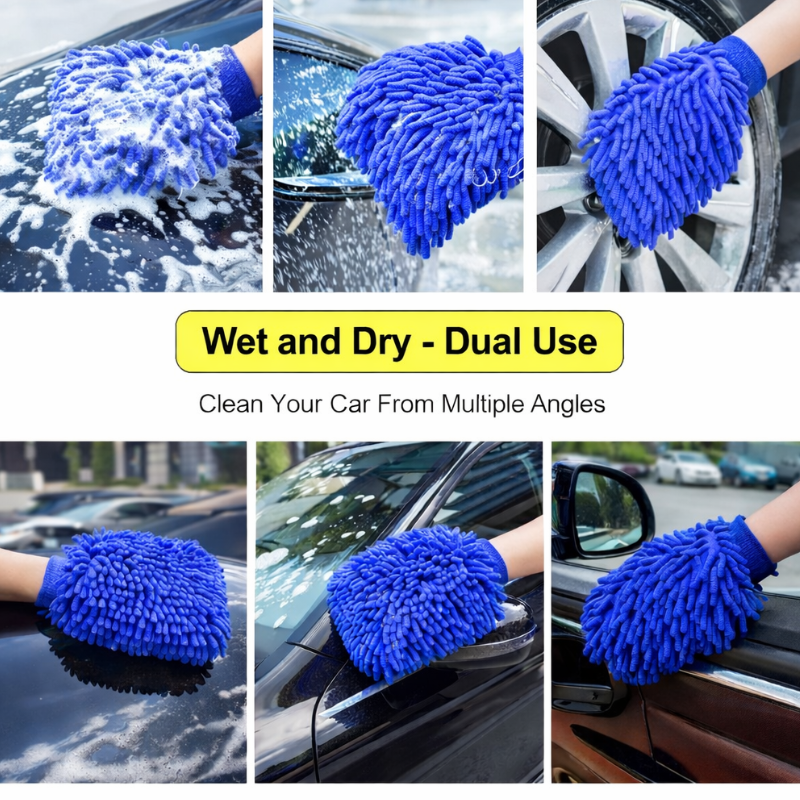 Autorepute Premium Microfiber Chenille Car Wash Mitt – 2400 GSM Super Absorbent Scratch-Free Cleaning Glove | Extra Large 26×19 cm Car Washing Mitt for Car, Bike & Auto Detailing