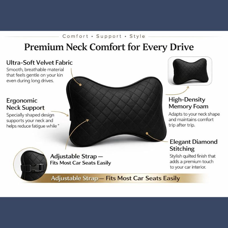 Autorepute Premium Memory Foam Car Neck Pillow – Ergonomic Headrest Cushion for Comfortable Driving (Universal Fit)