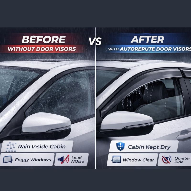 AutoRepute Premium Smoke Black Door Visors – Unbreakable | Rain & UV Protection | Keeps Interior Cool | Enhances Vehicle Look
 for Maruti Suzuki Cars (Baleno, Fronx, Brezza, Swift, Dzire, Grand Vitara, WagonR, Victoris & more choose your car model
