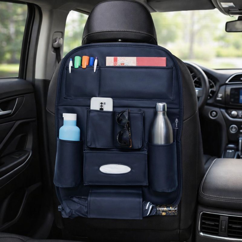 Autorepute Car Back Seat Organizer with Multi Pockets – Waterproof Leather Car Seat Back Storage Organizer with Bottle Holder, Tissue Pocket & Phone Holder for Travel Accessories