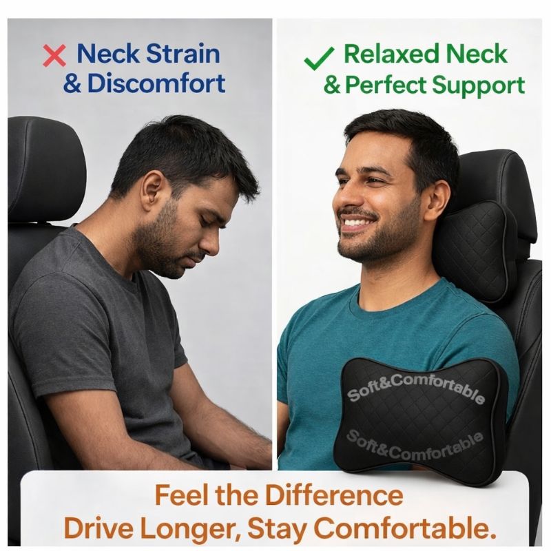 Autorepute Premium Memory Foam Car Neck Pillow – Ergonomic Headrest Cushion for Comfortable Driving (Universal Fit)