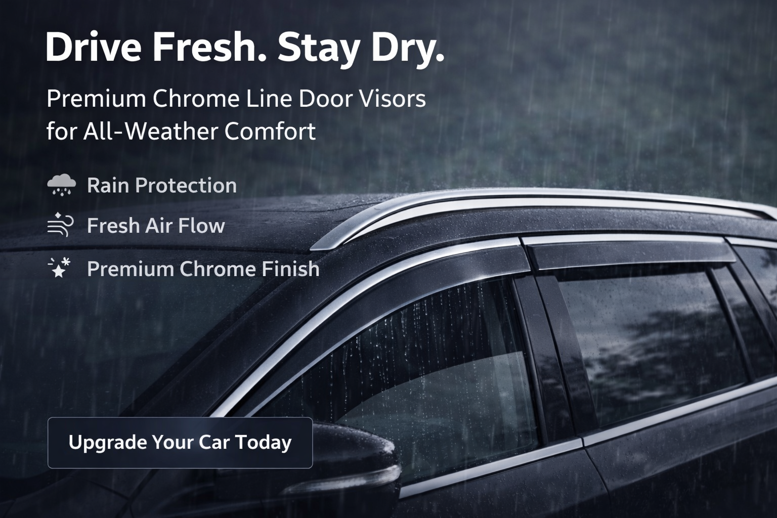 AutoRepute Chrome Line Door Visors – Premium Look | Unbreakable | Rain & UV Protection | Keeps Interior Cool for Volkswagen (Virtus, Taigun, Polo, Vento, Jetta, Passat, Ameo & More, Choose Your Car Model)