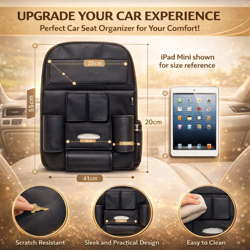 Autorepute Car Back Seat Organizer with Multi Pockets – Waterproof Leather Car Seat Back Storage Organizer with Bottle Holder, Tissue Pocket & Phone Holder for Travel Accessories