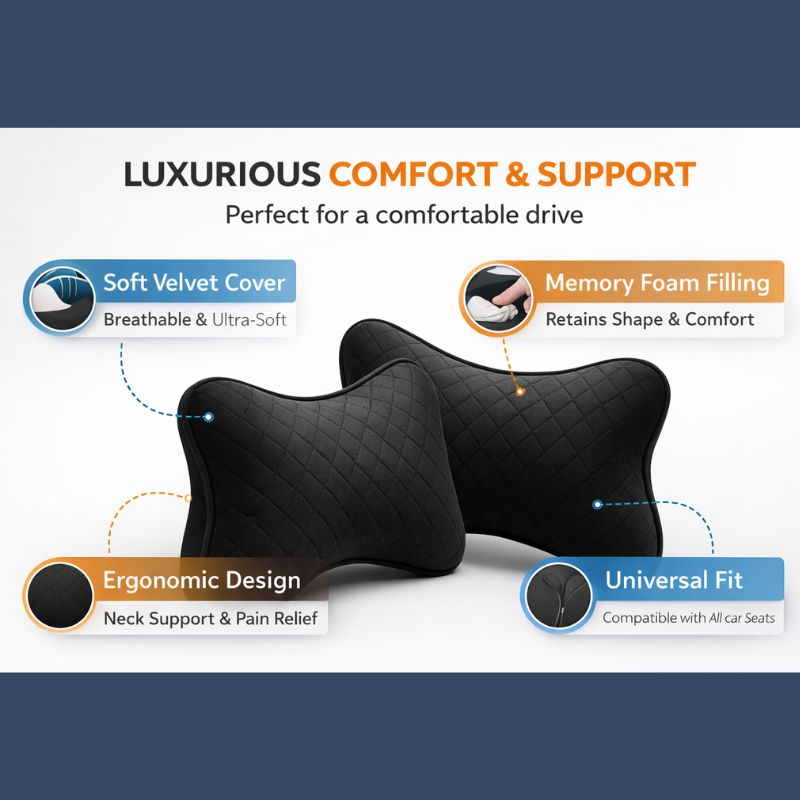 Autorepute Premium Memory Foam Car Neck Pillow – Ergonomic Headrest Cushion for Comfortable Driving (Universal Fit)