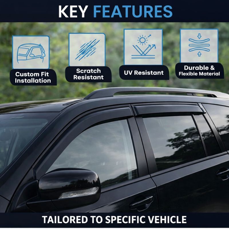 AutoRepute Premium Smoke Black Door Visors – Unbreakable | Rain & UV Protection | Keeps Interior Cool | Enhances Vehicle Look for Toyota (Fortuner, Glanza, Urban Cruiser Hyryder, Innova Hyross, Innova Crysta, Urban Cruiser Taisor & More