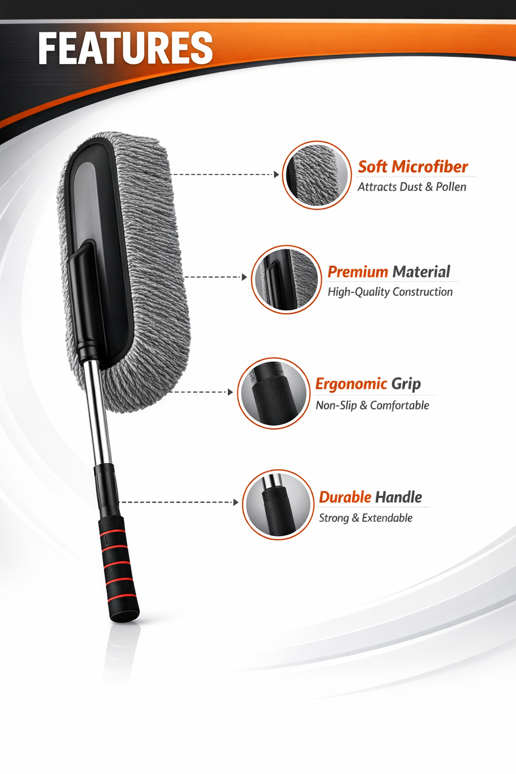 Autorepute Extendable Microfiber Car Wash Brush with Soft Microfiber Head – Adjustable Handle for Easy Car Cleaning