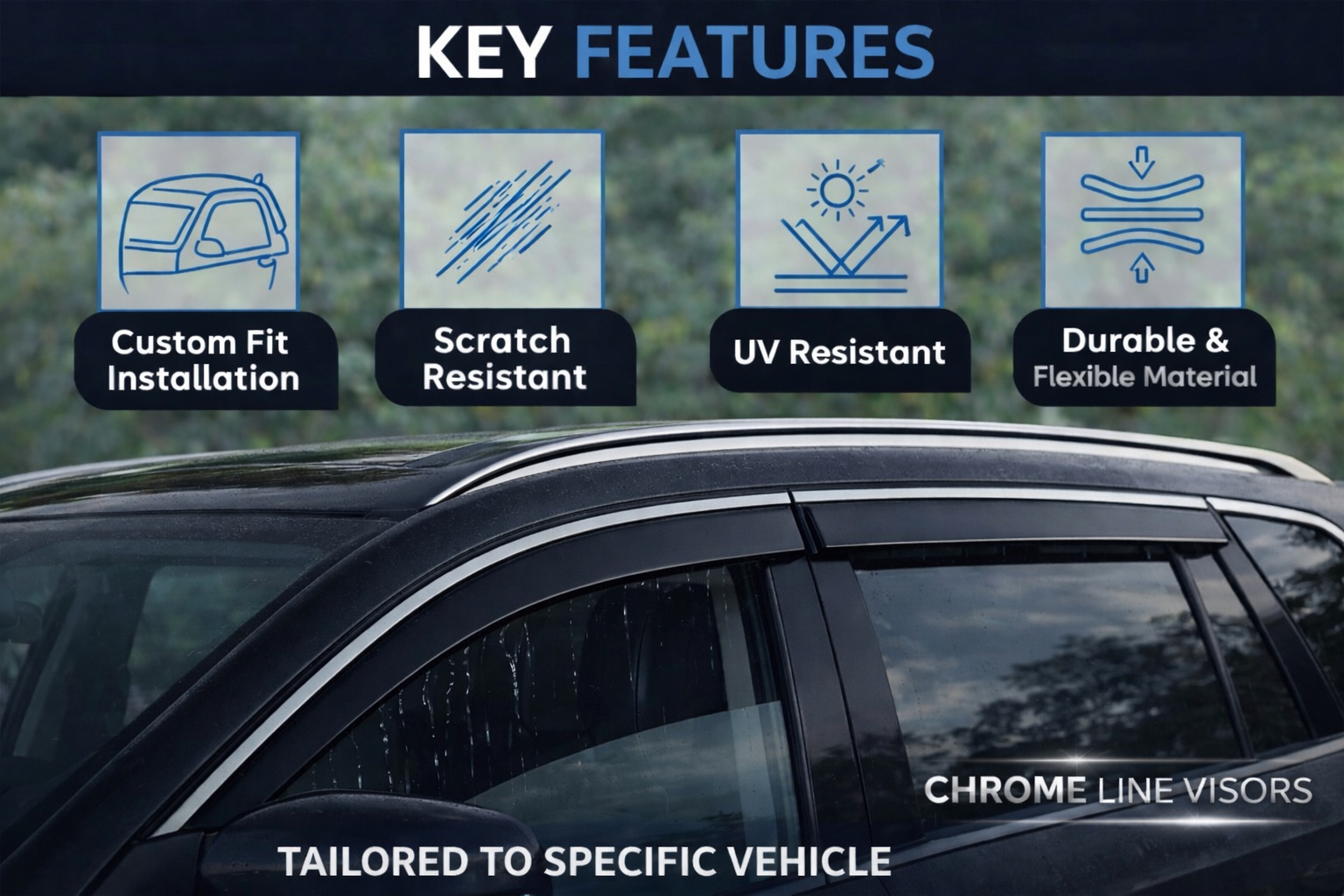 AutoRepute Chrome Line Door Visors – Premium Look | Unbreakable | Rain & UV Protection | Keeps Interior Cool for Volkswagen (Virtus, Taigun, Polo, Vento, Jetta, Passat, Ameo & More, Choose Your Car Model)