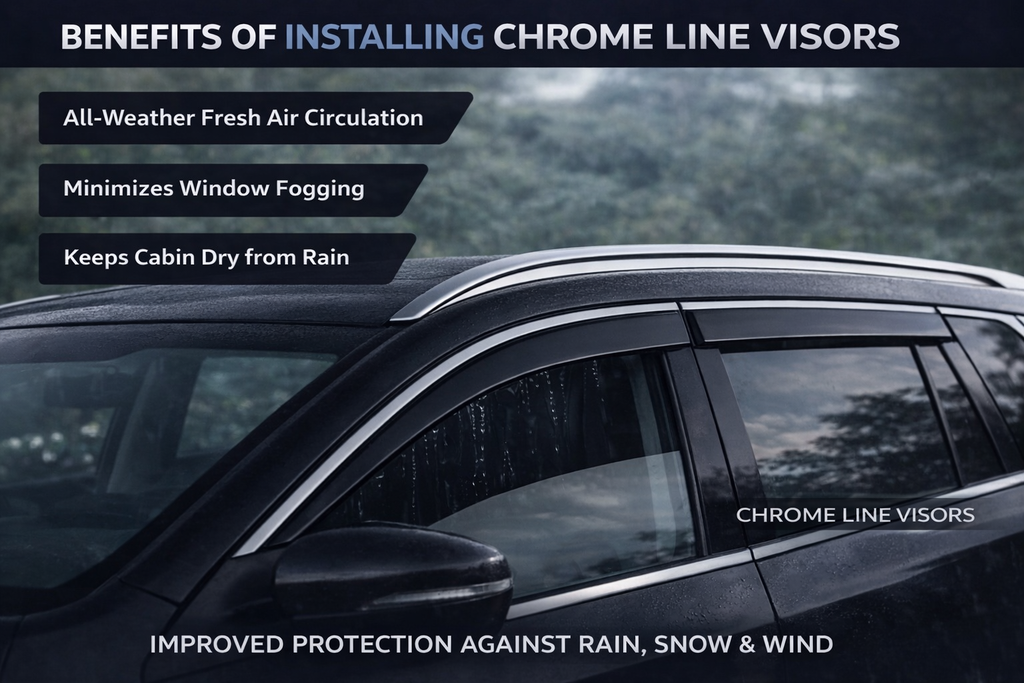 AutoRepute Chrome Line Door Visors – Premium Look | Unbreakable | Rain & UV Protection | Keeps Interior Cool for Hyundai (Venue , Creta, Verna, Exter, Alcazar, grand i10, Aura & more , choose your car model)