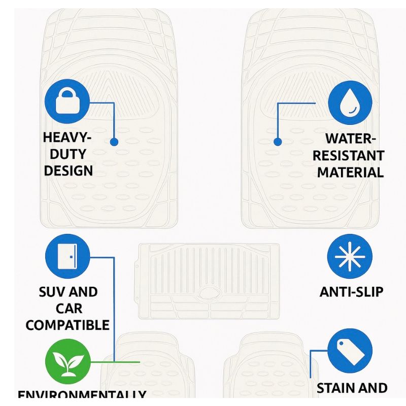 Autorepute All Vehicle Fit Autorepute All Vehicle Fit Beige Rubber Car Mats – More Than 80% Floor Coverage Rubber Car Mats – More Than 80% Floor Coverage