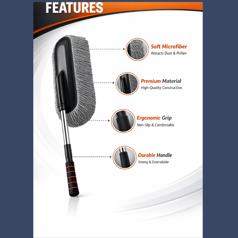 Autorepute Extendable Microfiber Car Wash Brush with Soft Microfiber Head – Adjustable Handle for Easy Car Cleaning